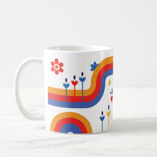 Retro Rainbow Flowers Colorful 70s Inspired Coffee Mug