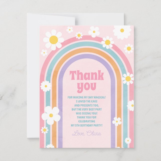 Retro Rainbow Flowers Daisies Thank You Card (Front)