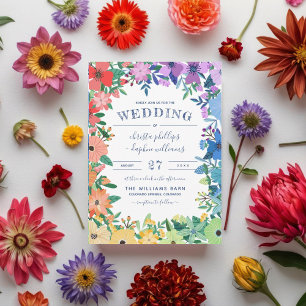 Retro Rainbow Flowers Gay Lesbian Wedding Invitation