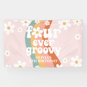 Retro Rainbow Four Ever Groovy Daisy 4TH Banner