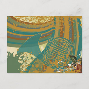 Retro Rainbow French Horn Postcard