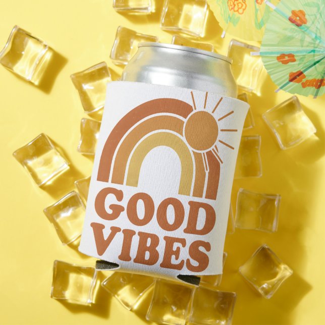 Retro Rainbow Good Vibes Can Cooler (In Situ Summer)
