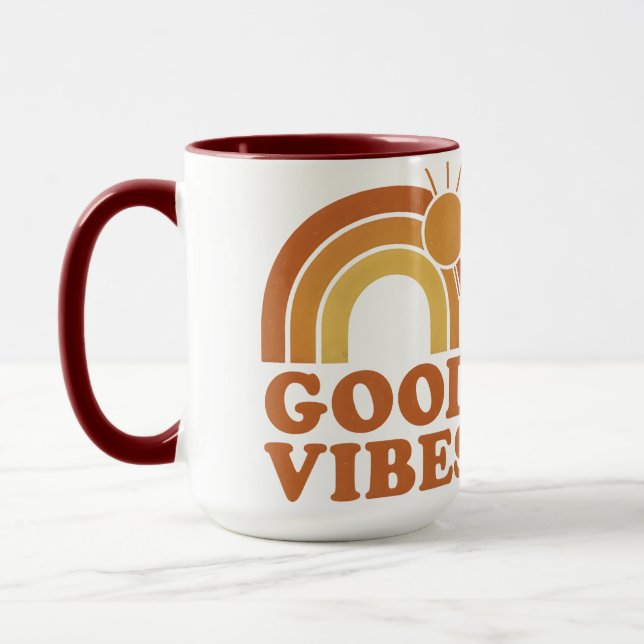 Retro Rainbow Good Vibes Ceramic Mug (Left)