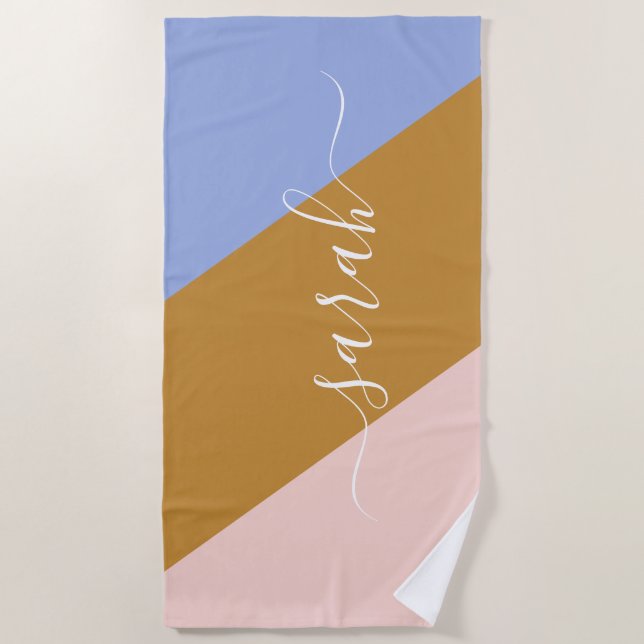 Retro Rainbow Graphic Personalised Name Beach Towel (Front)