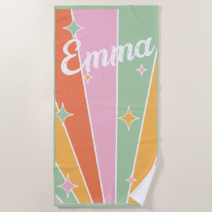 Retro, Rainbow, Groovy Birthday, Beach Beach Towel