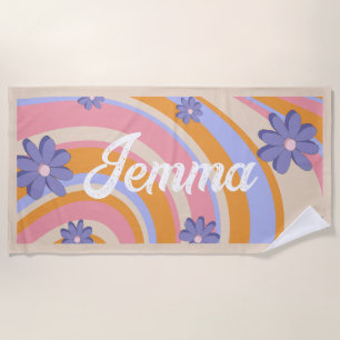 Retro, Rainbow, Groovy Birthday, Beach Towel