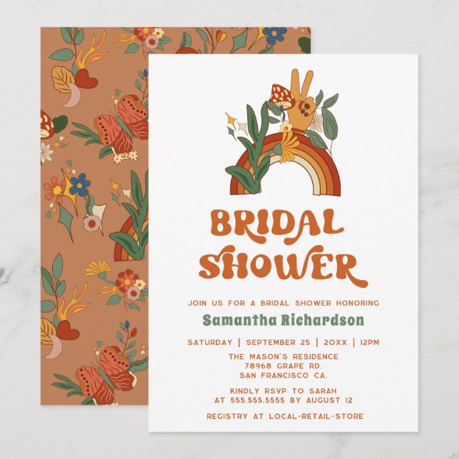 Retro Rainbow Groovy  Bridal Shower Invitation (Front/Back)