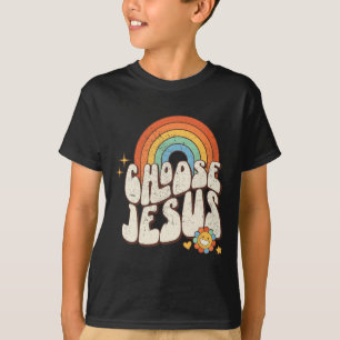 Retro Rainbow Groovy Choose Jesus Christian Religi T-Shirt
