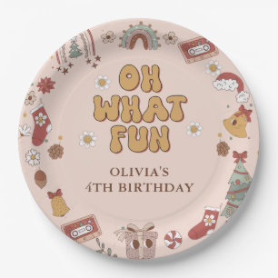 Retro Rainbow Groovy Christmas Birthday Party Paper Plate