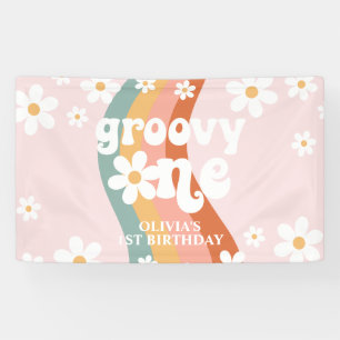 Retro Rainbow Groovy One Daisy 1st Banner