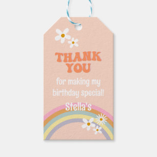 Retro Rainbow Groovy One Daisy Gift Tags