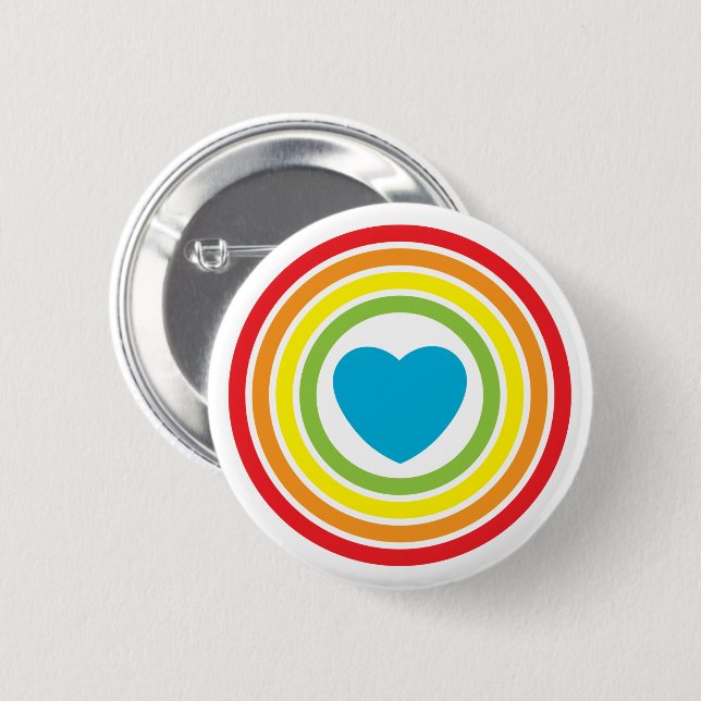 retro rainbow heart 6 cm round badge (Front & Back)