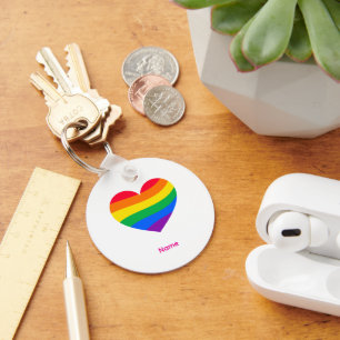 Retro Rainbow Heart - Cute Colourful Abstract Art Key Ring