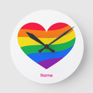 Retro Rainbow Heart - Cute Colourful Abstract Art Round Clock