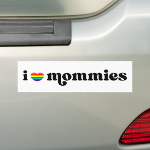 Retro Rainbow Heart I Love My Mommies Queer Moms Bumper Sticker