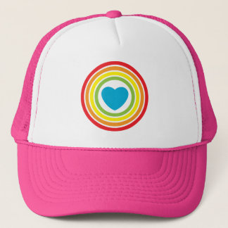 retro rainbow heart trucker hat