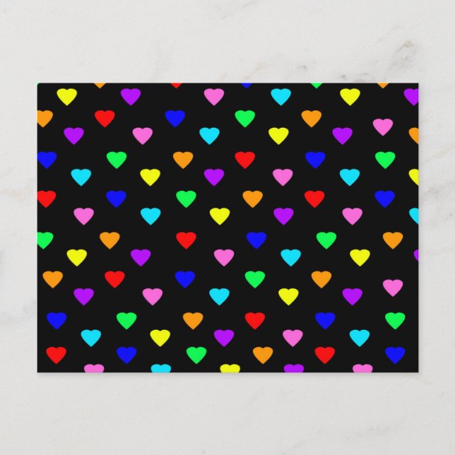 Retro Rainbow Hearts Print - Black Postcard (Front)