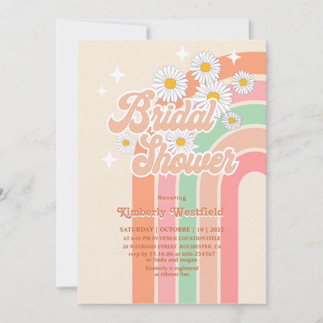 Retro rainbow Hippie 70's pink  Bridal Shower  Invitation (Front)