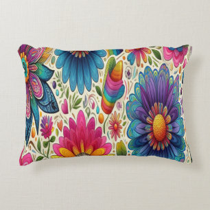 Retro Rainbow Hippie Floral Decorative Cushion