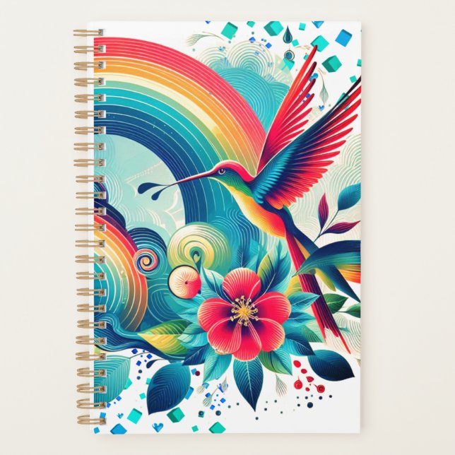 Retro Rainbow Hummingbird Weekly Planner (Front)