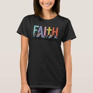 Retro Rainbow Jesus Faith Can Move Mountains Chris T-Shirt
