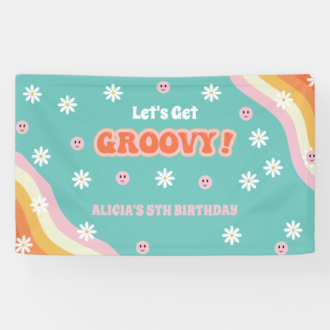 Retro Rainbow Let's Get Groovy Birthday  Banner (Horizontal)