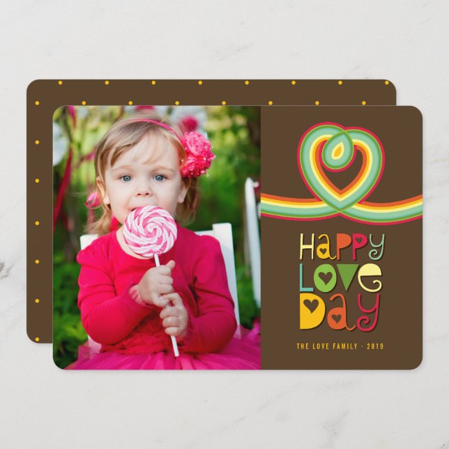Retro Rainbow Loop Happy Love Day Valentine Photo Holiday Card (Front/Back)