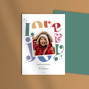 Retro Rainbow Love and Joy 1 photo Christmas Holiday Card