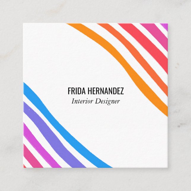 Retro Rainbow Minimalist Stripes Square Business Card (Front)