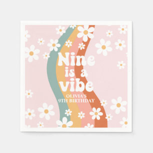 Retro Rainbow Nine is a Vibe Daisy 9th Birthday Napkin