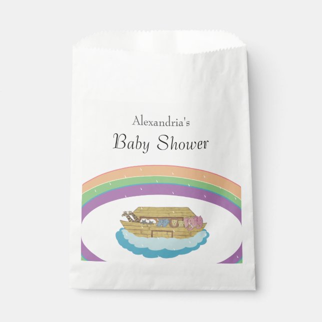Retro Rainbow Noah's Ark Baby Shower Favour Bags (Front)