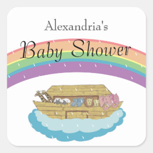 Retro Rainbow Noah's Ark Baby Shower Square Sticker