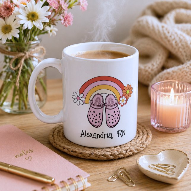 Retro Rainbow Nurse Monogram Coffee Mug (Creator Uploaded)