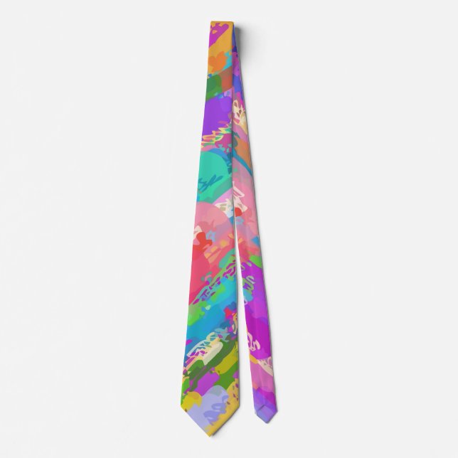 Retro Rainbow Paint Splat Surface Pattern  Tie (Front)