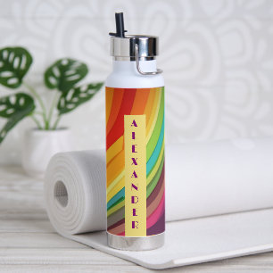 Retro Rainbow pattern No2 Personalised Name Water Bottle
