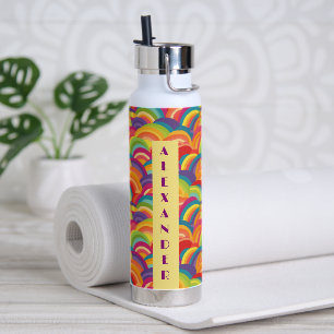 Retro Rainbow pattern No 5 Personalised Name Water Bottle
