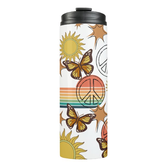 Retro Rainbow, Peace Signs and Suinshine Thermal Tumbler (Front)