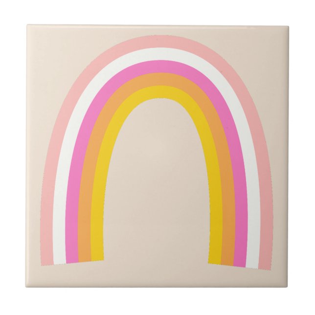 Retro Rainbow  Peach White Blue Red Orange Yellow Tile (Front)