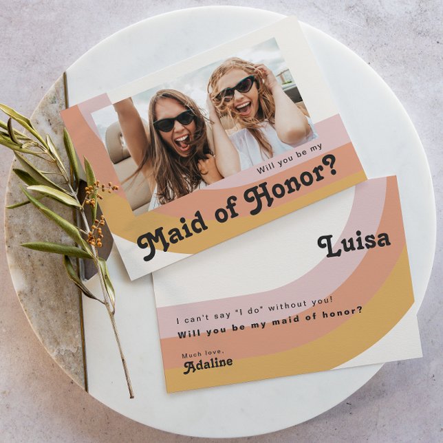 Retro Rainbow | Photo Maid of Honour Proposal Card (Creator Uploaded)