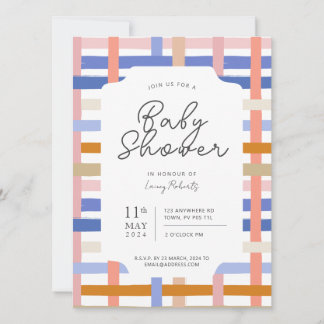 Retro Rainbow Plaid Checkerboard Baby Shower Invitation
