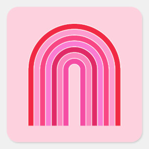 Retro Rainbow Preppy Pink And Red Arch Square Sticker