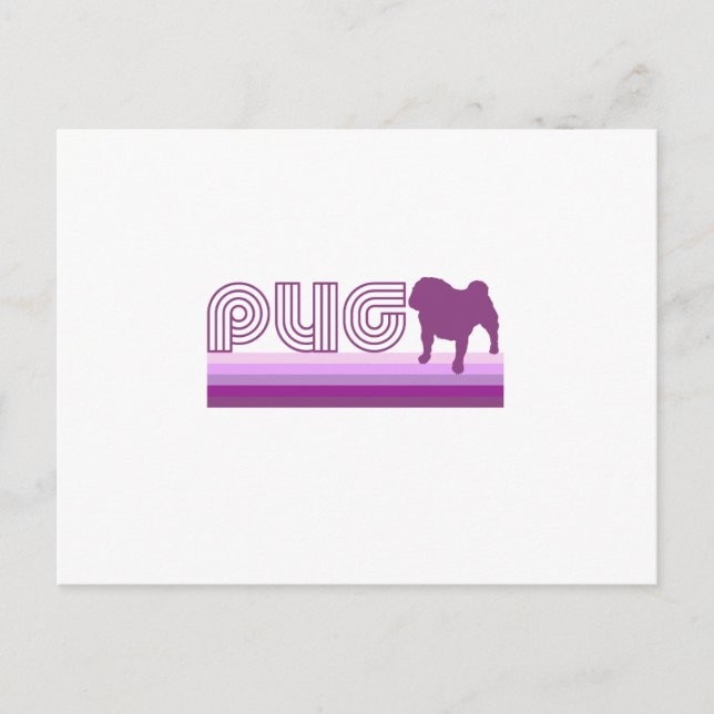 Retro Rainbow Pug in Purple Postcard (Front)
