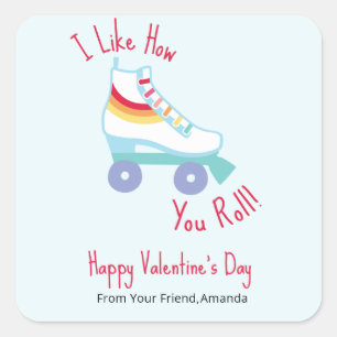 Retro Rainbow Roller Skate Classroom Valentine Square Sticker