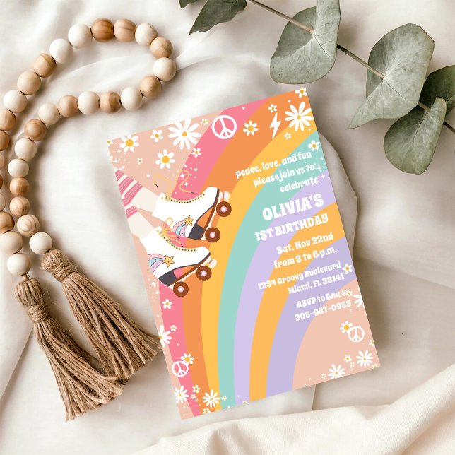 Retro Rainbow Roller Skating Birthday Invitation (Creator Uploaded)