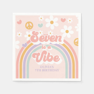 Retro Rainbow Seven is a Vibe 7th Birthday Napkin