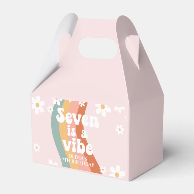 Retro Rainbow Seven is a Vibe Daisy 7th Birthday Favour Box (Front Side)