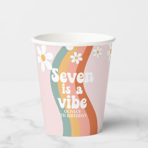 Retro Rainbow Seven is a Vibe Daisy 7th Birthday Paper Cups