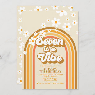 Retro Rainbow Seven is a Vibe Groovy 7th Birthday Invitation