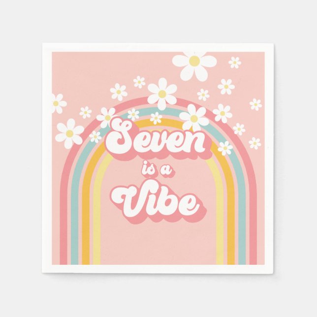 Retro Rainbow Seven is a Vibe Groovy 7th Birthday Napkin (Front)