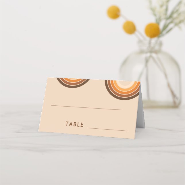 Retro Rainbow Seventies Typography Cream Beige 70s Place Card (Front)